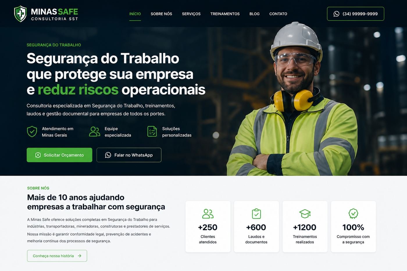 Site institucional criado pela Sitagem para consultoria de segurança do trabalho